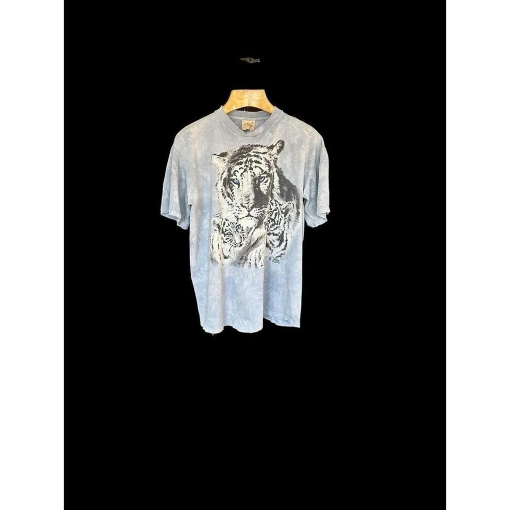 1999 Vintage The Mountain XL White Tiger Single Stitch T-Shirt Blue Tie Dye